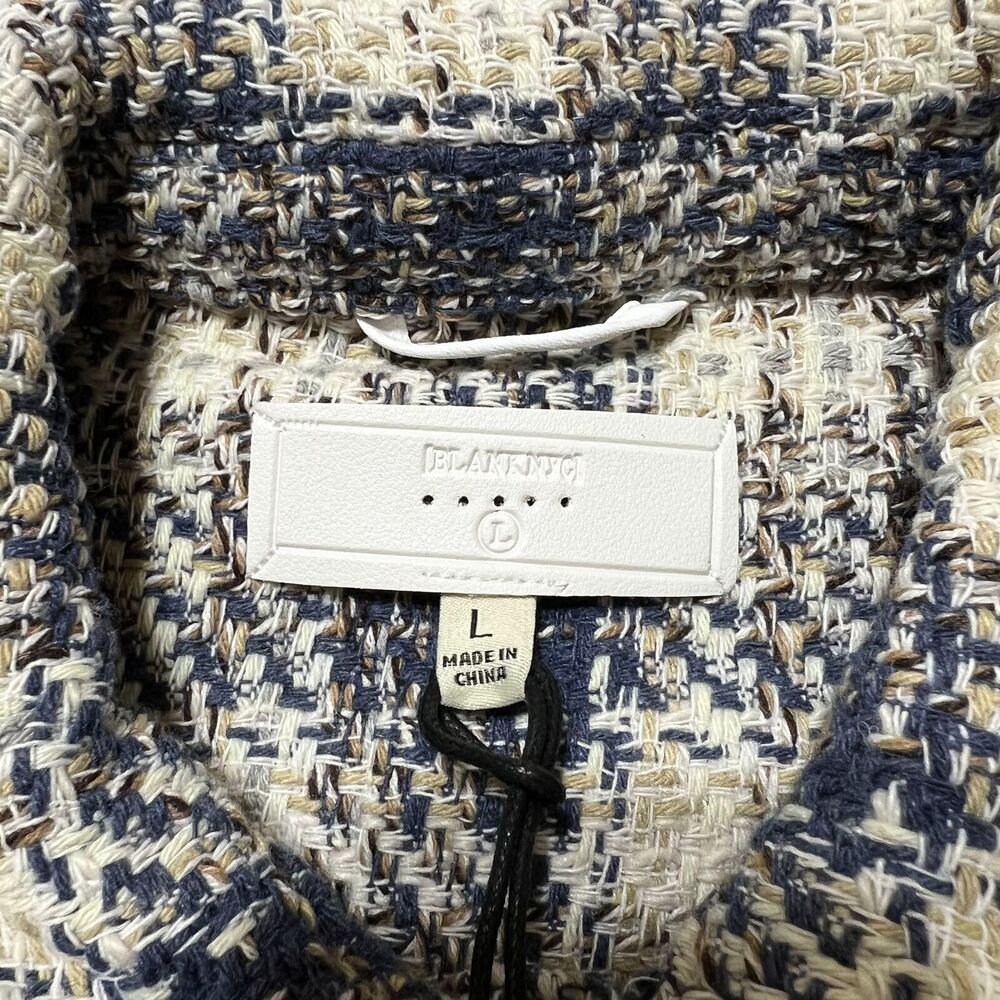 Blank NYC Once In A Lifetime Cropped Tweed Shacket Jacket Large Plaid Blue NWT - Picture 3 of 16